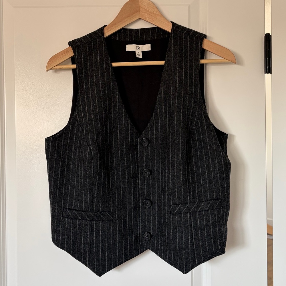 Banana Republic Black Pinstripe Wool Blend Waist Coat Vest
